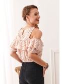 Salmon short blouse with polka dots 21521 - Online store - Boutique